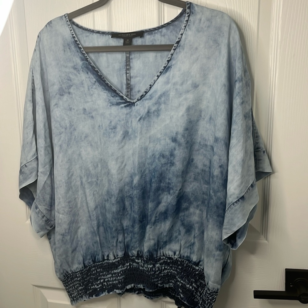 Marc New York Plus Chambray V Neck Blouse/Top/Shirt Sz 1X Blue Washed